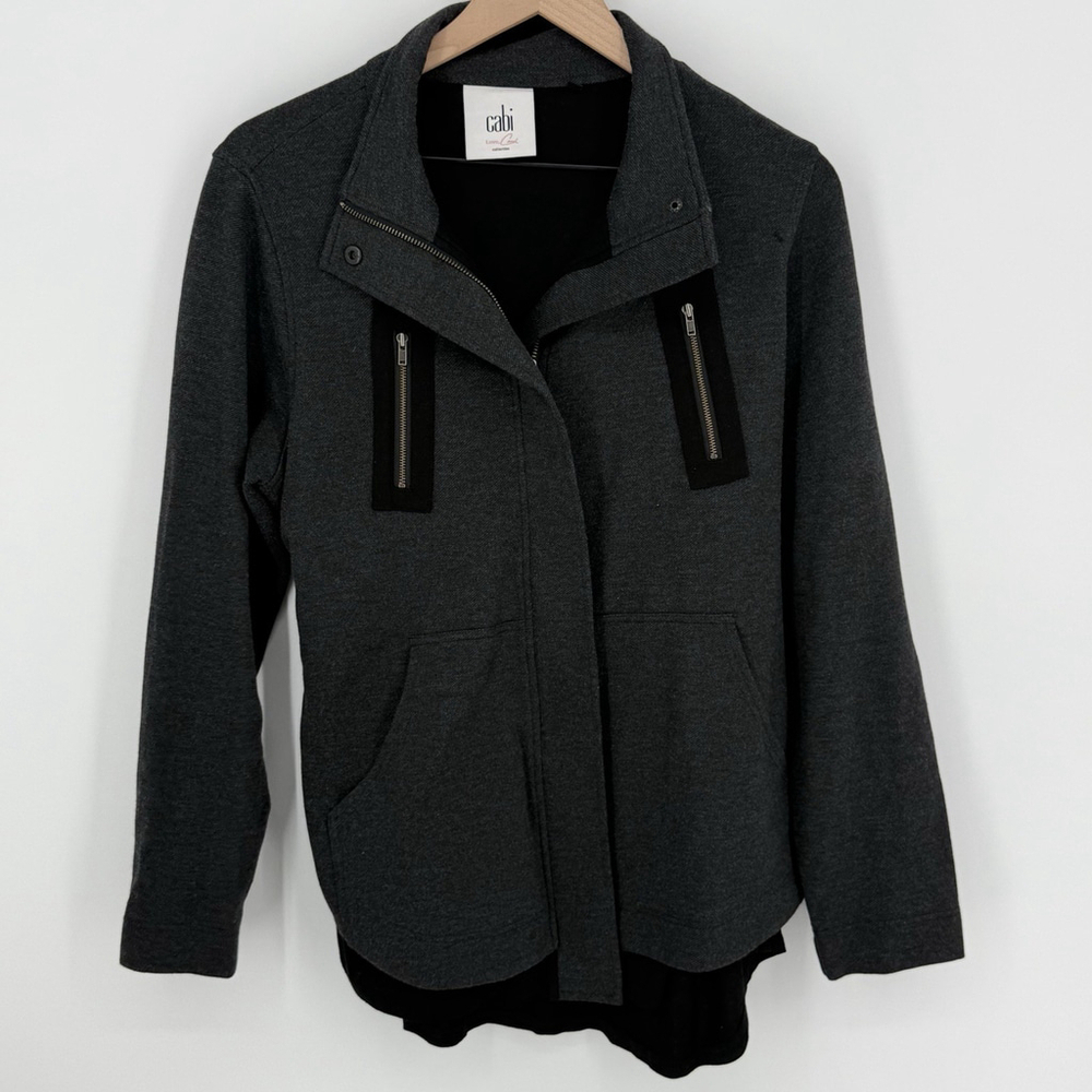 Cabi Love Carol 3184 Grey Mesh Back Layered Utility Belted Jacket Size Small